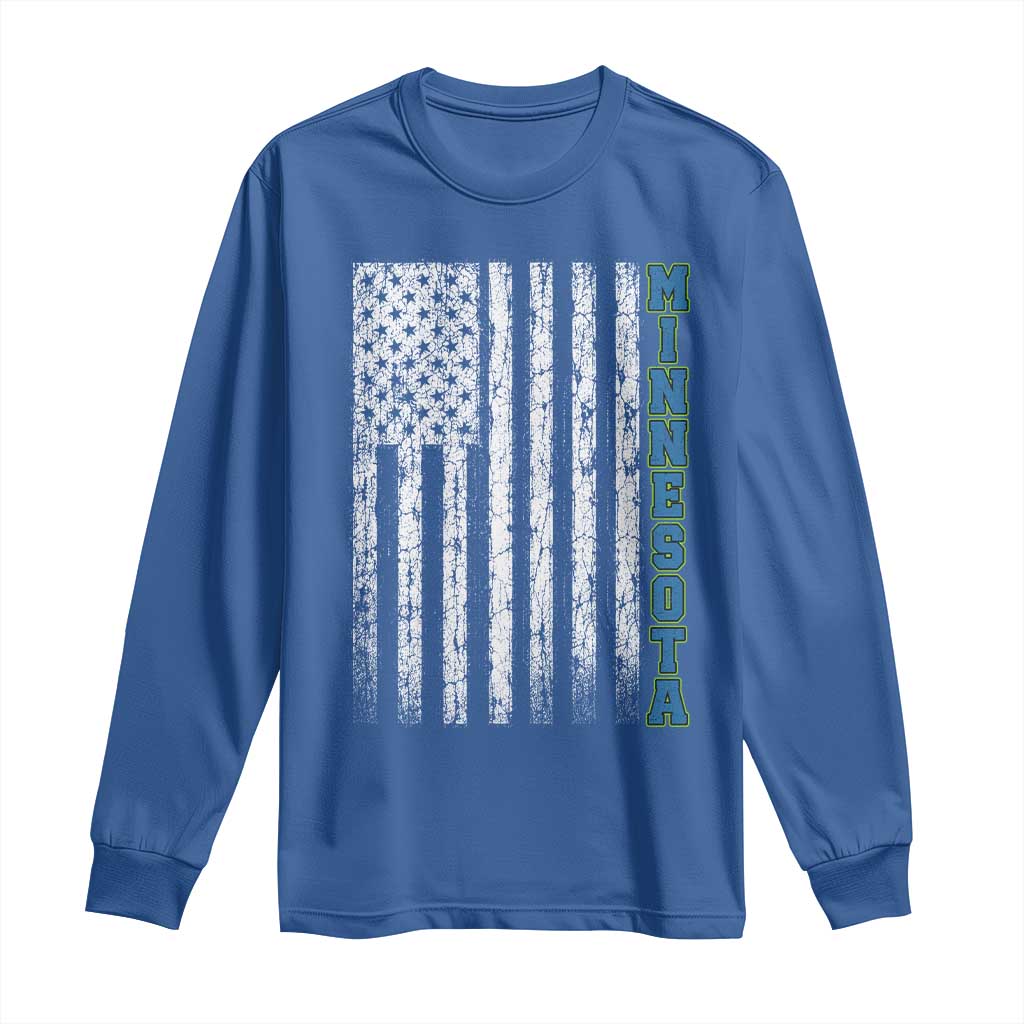 Minnesota MN State Pride Vintage American Flag Long Sleeve Shirt