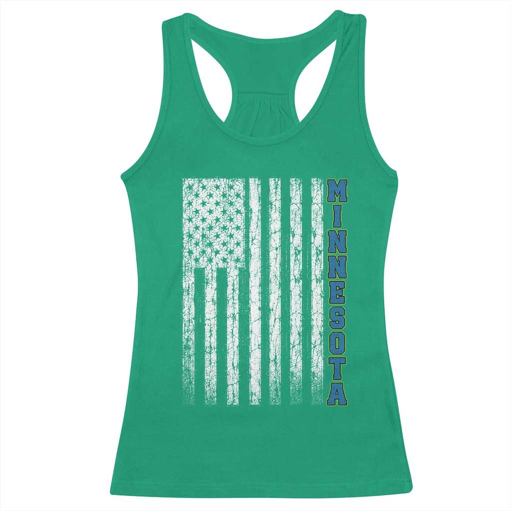 Minnesota MN State Pride Vintage American Flag Racerback Tank Top