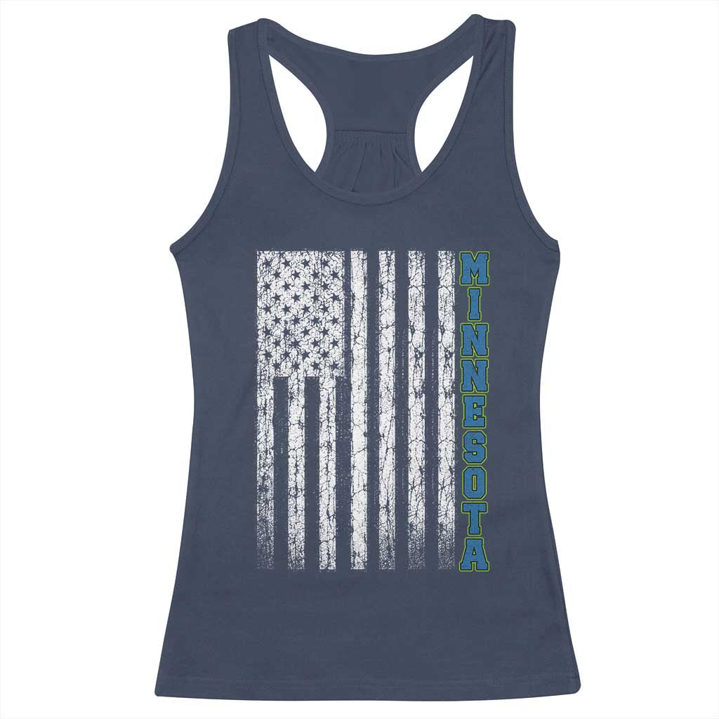 Minnesota MN State Pride Vintage American Flag Racerback Tank Top