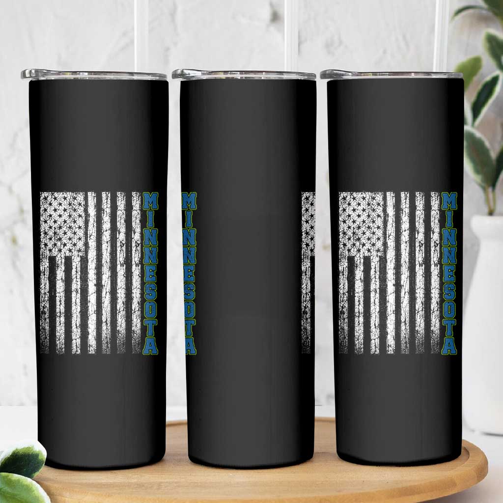 Minnesota MN State Pride Vintage American Flag Skinny Tumbler