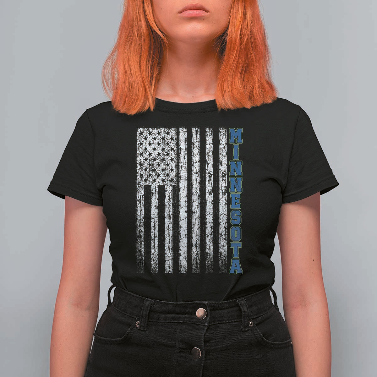 Minnesota MN State Pride Vintage American Flag T Shirt For Women