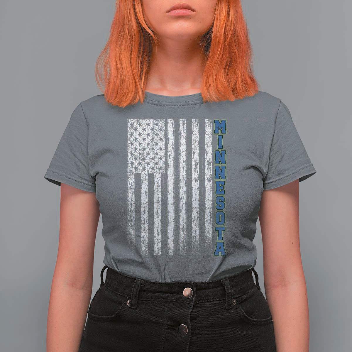 Minnesota MN State Pride Vintage American Flag T Shirt For Women