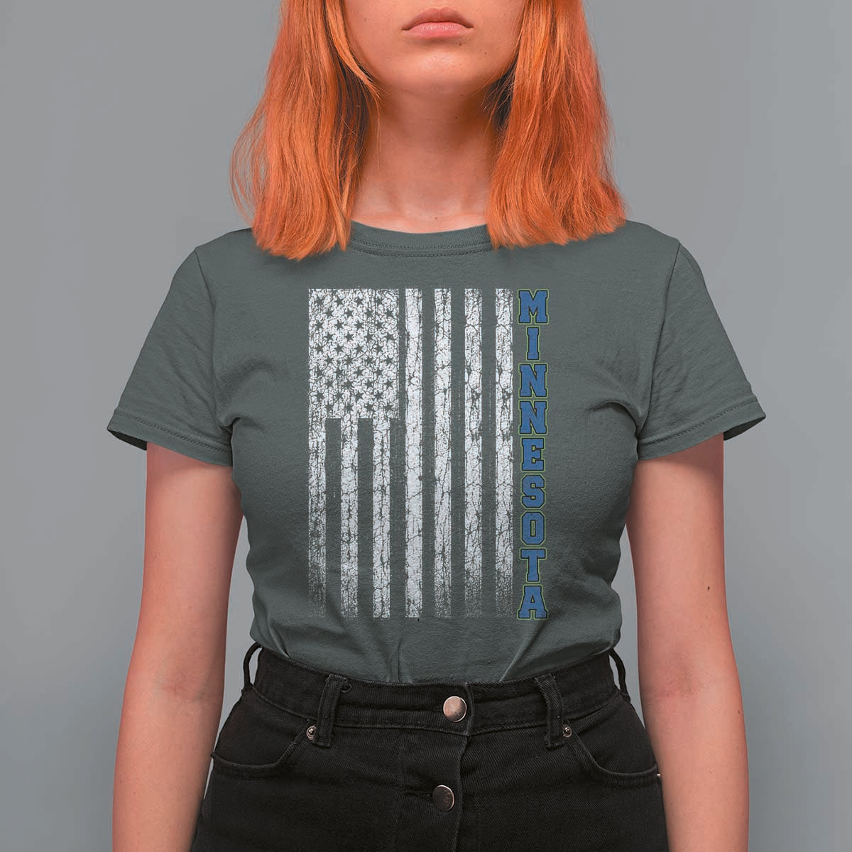 Minnesota MN State Pride Vintage American Flag T Shirt For Women