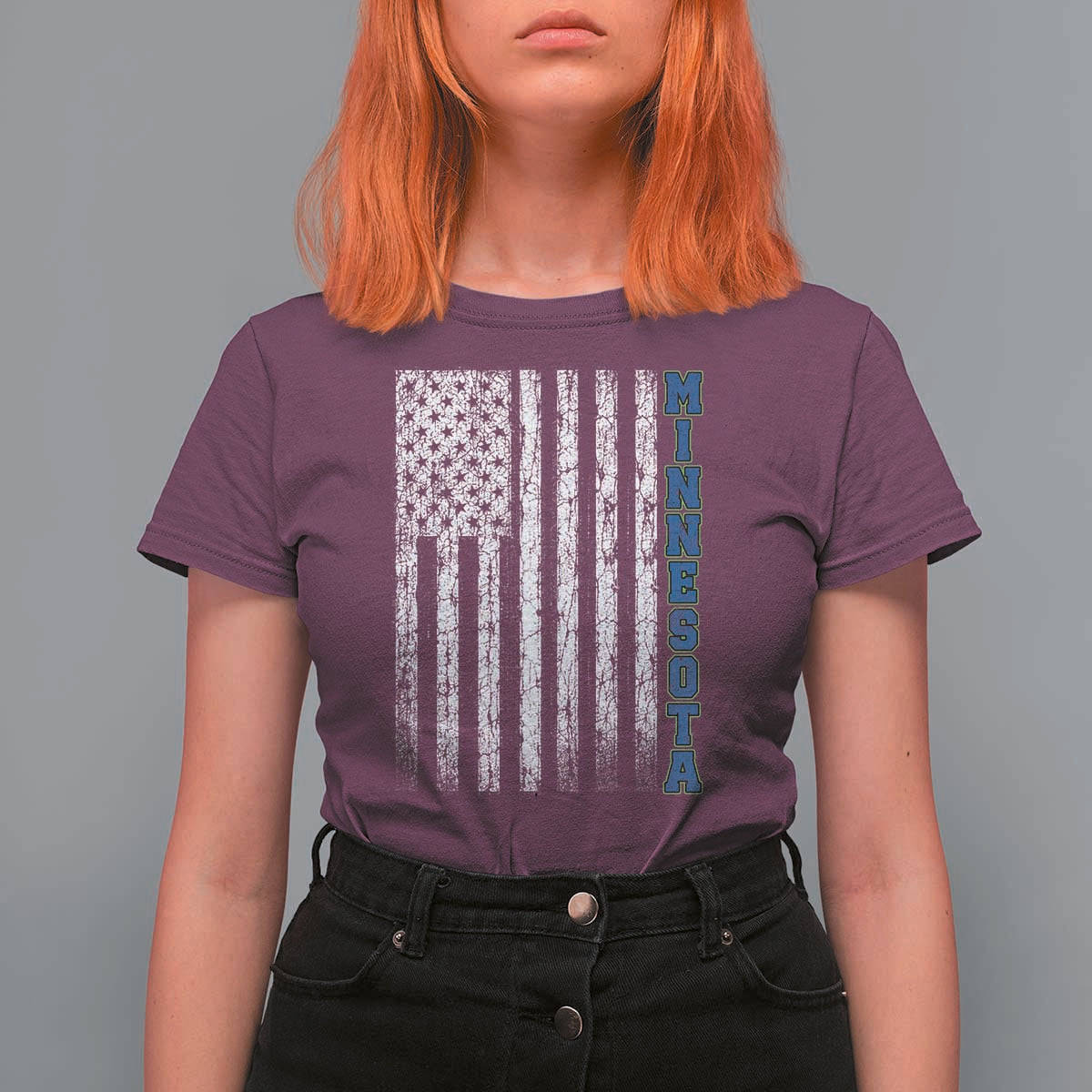 Minnesota MN State Pride Vintage American Flag T Shirt For Women