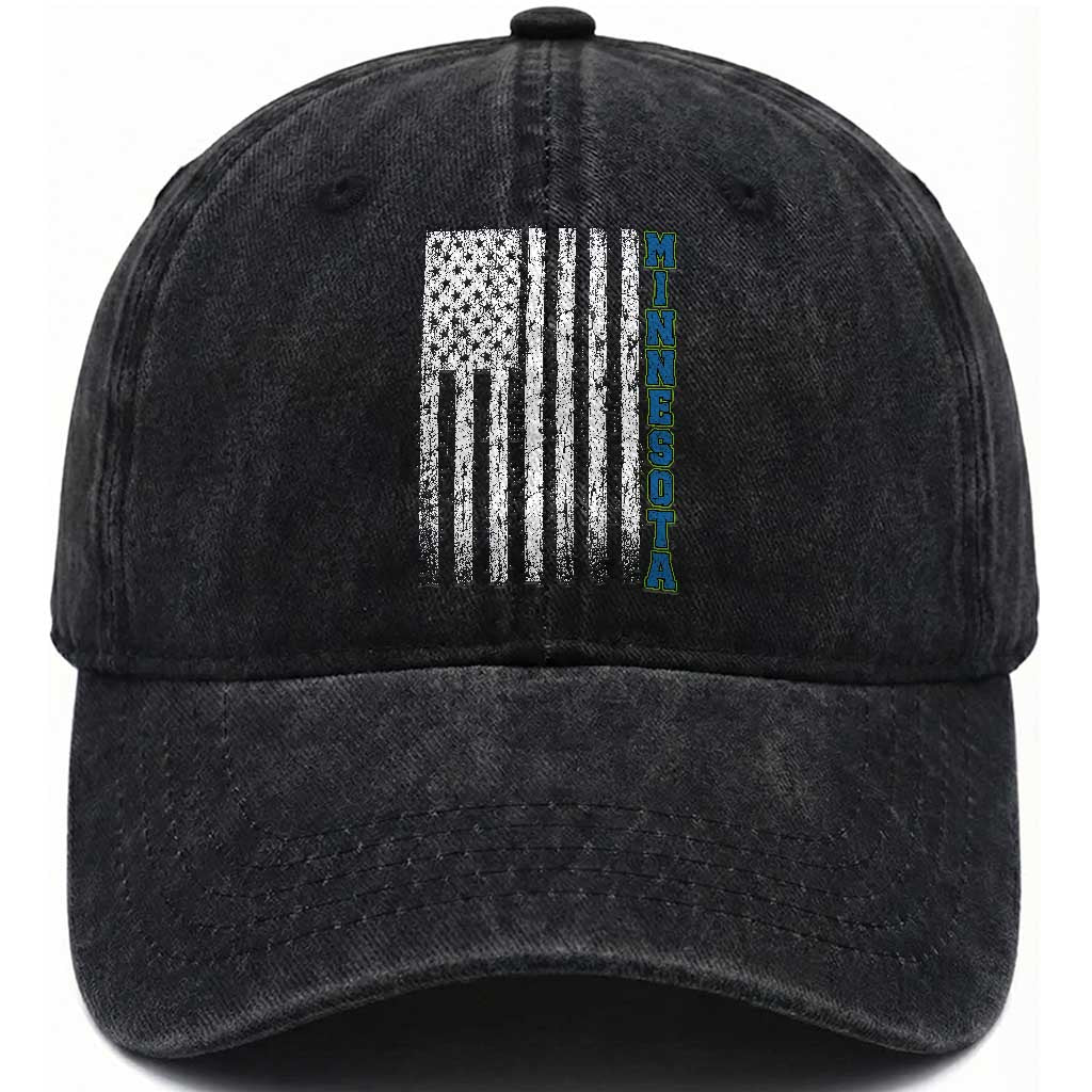 Minnesota MN State Pride Vintage American Flag Washed Cotton Baseball Cap