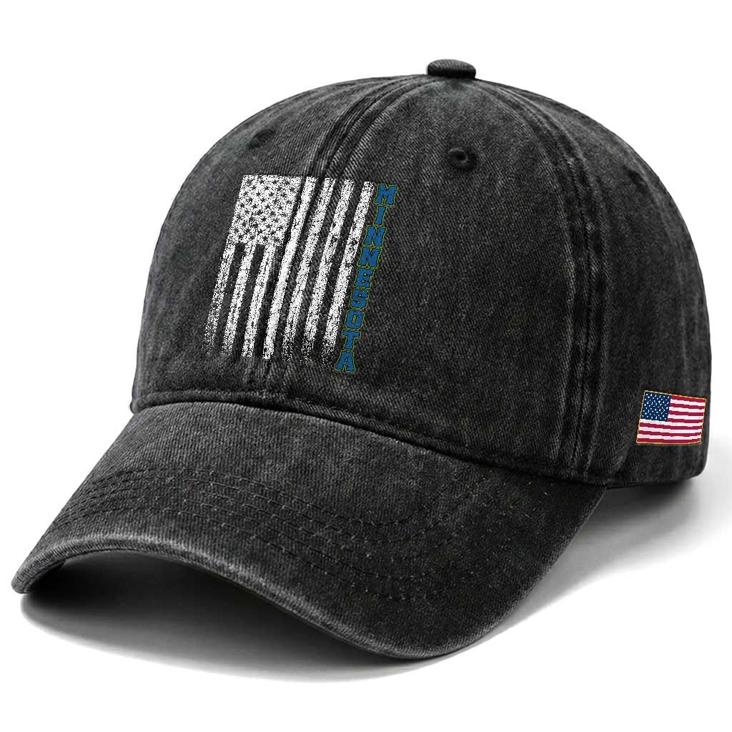 Minnesota MN State Pride Vintage American Flag Washed Cotton Baseball Cap