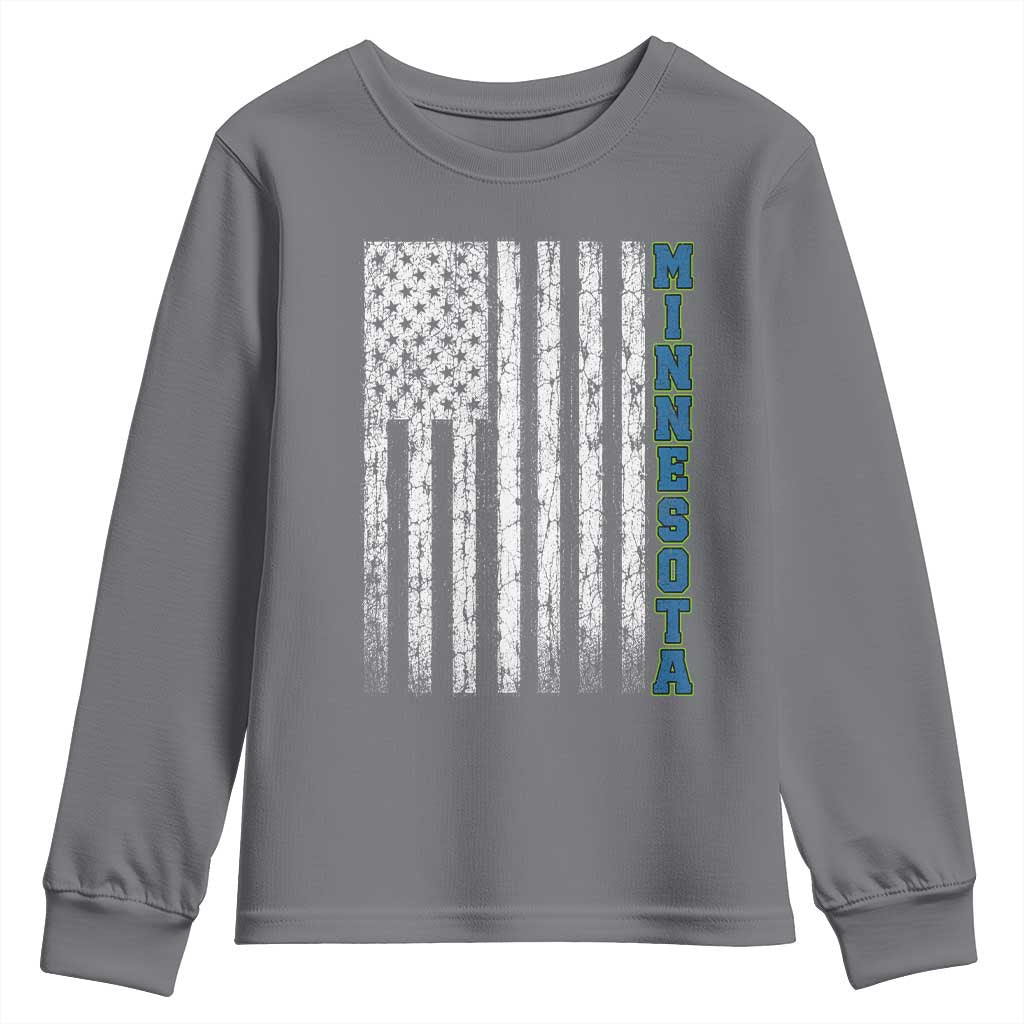 Minnesota MN State Pride Vintage American Flag Youth Sweatshirt