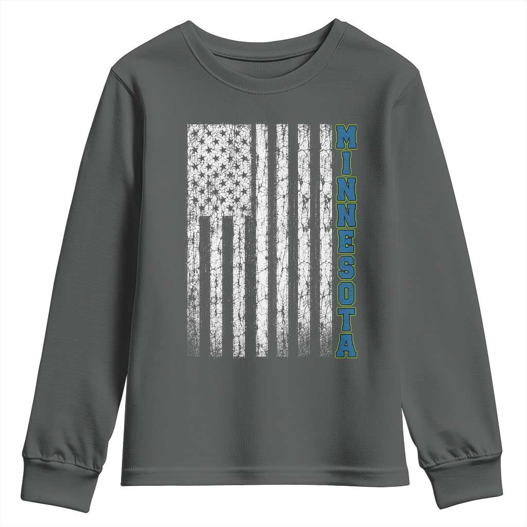 Minnesota MN State Pride Vintage American Flag Youth Sweatshirt