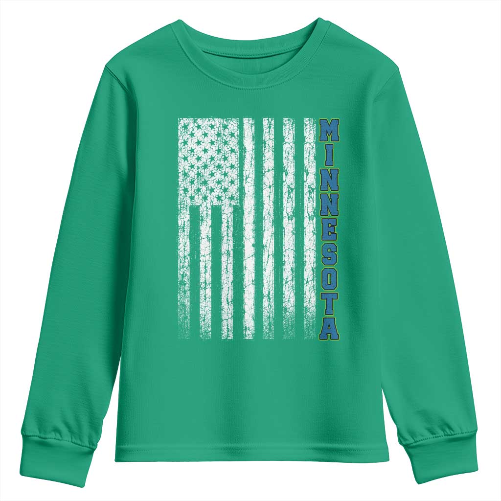 Minnesota MN State Pride Vintage American Flag Youth Sweatshirt