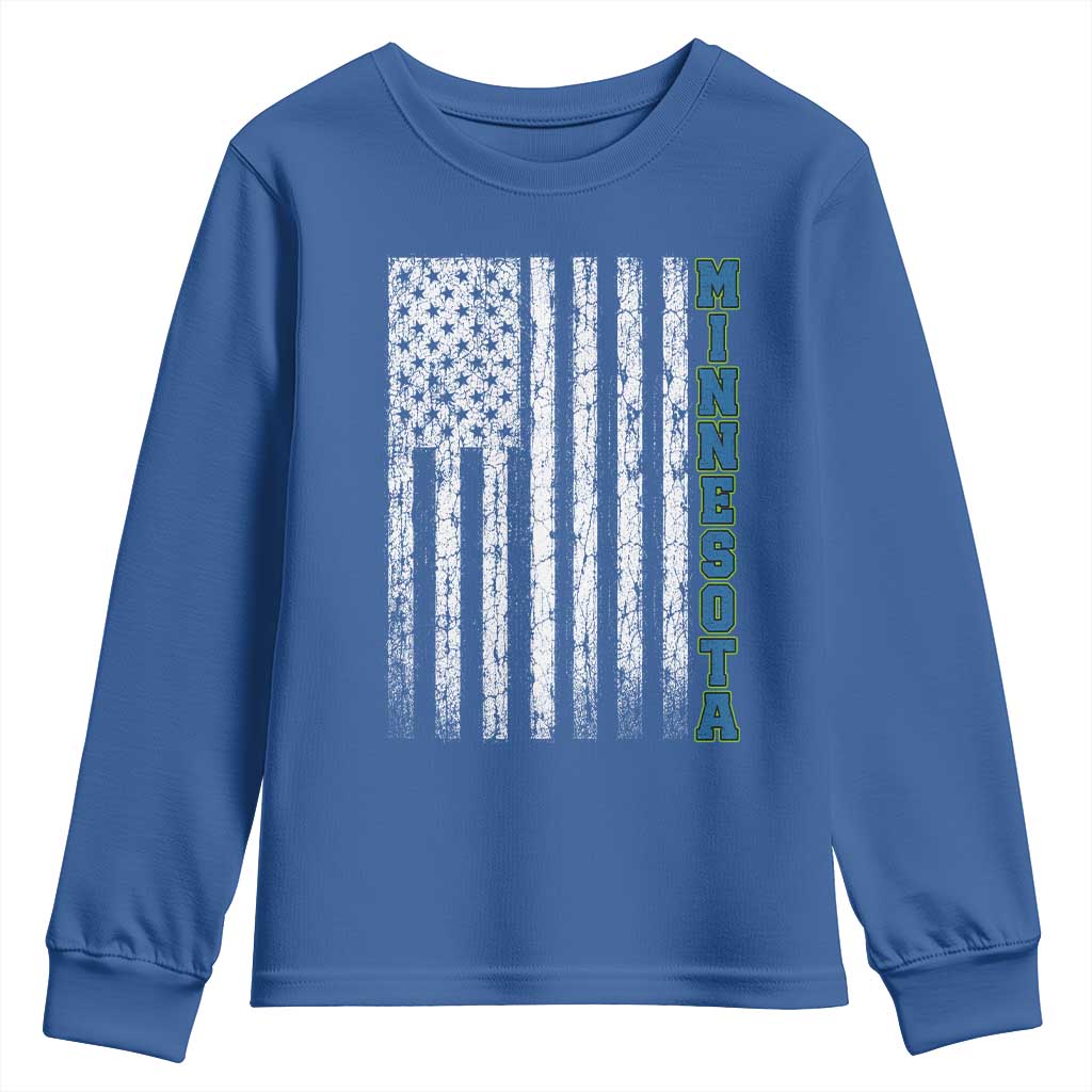 Minnesota MN State Pride Vintage American Flag Youth Sweatshirt