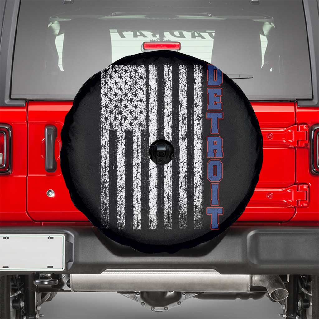 Detroit Michigan State Pride Vintage American Flag Spare Tire Cover