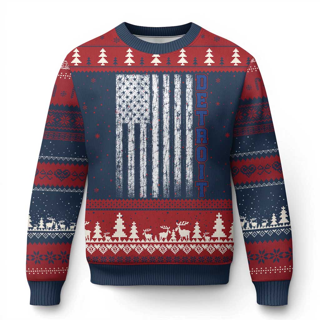 Detroit Michigan State Pride Vintage American Flag Ugly Christmas Sweater