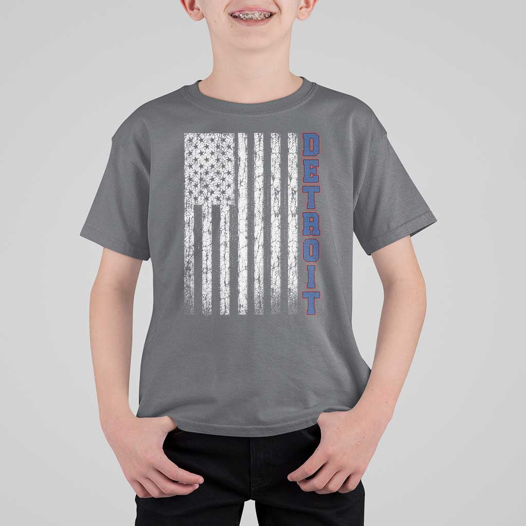 Detroit Michigan State Pride Vintage American Flag T Shirt For Kid
