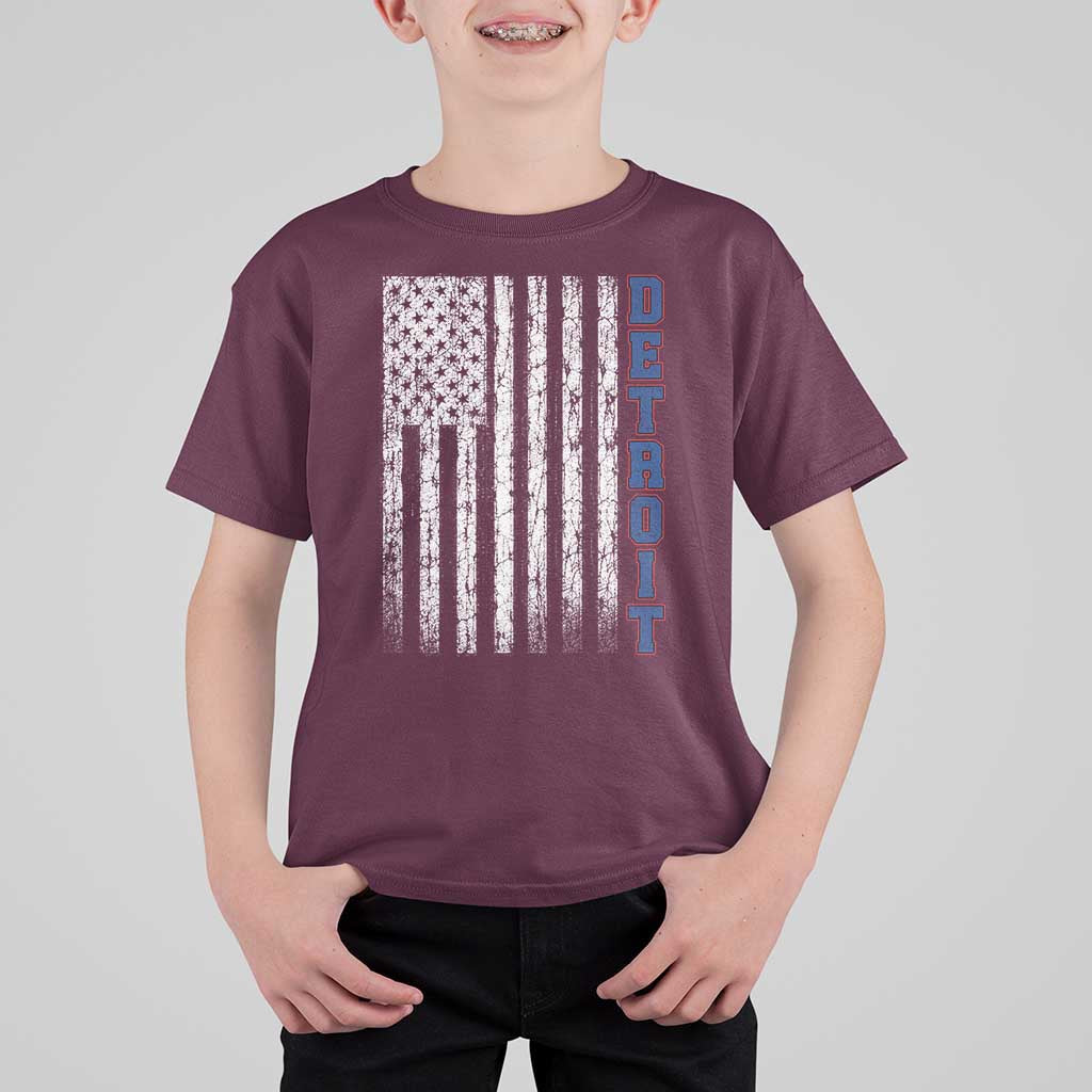Detroit Michigan State Pride Vintage American Flag T Shirt For Kid