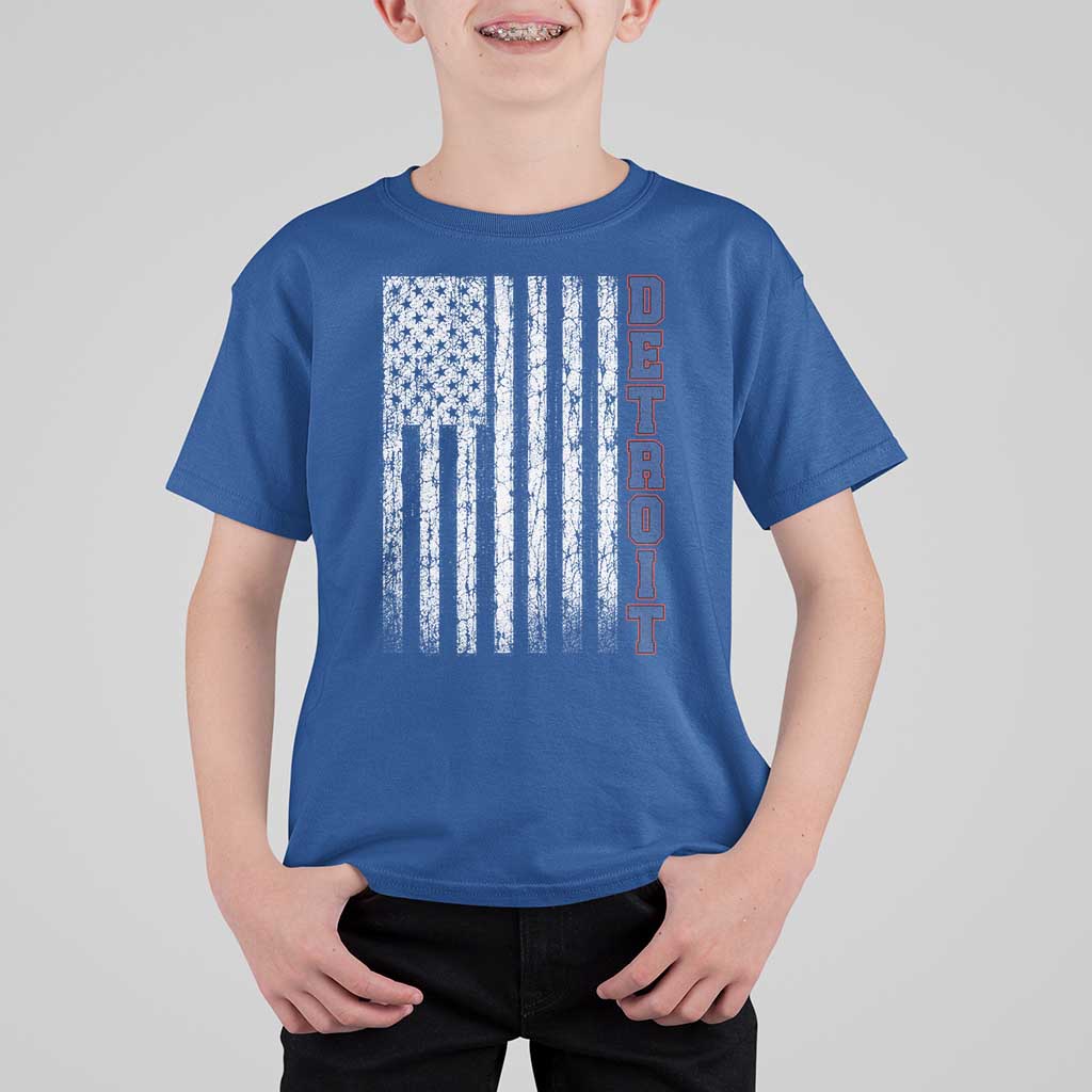 Detroit Michigan State Pride Vintage American Flag T Shirt For Kid