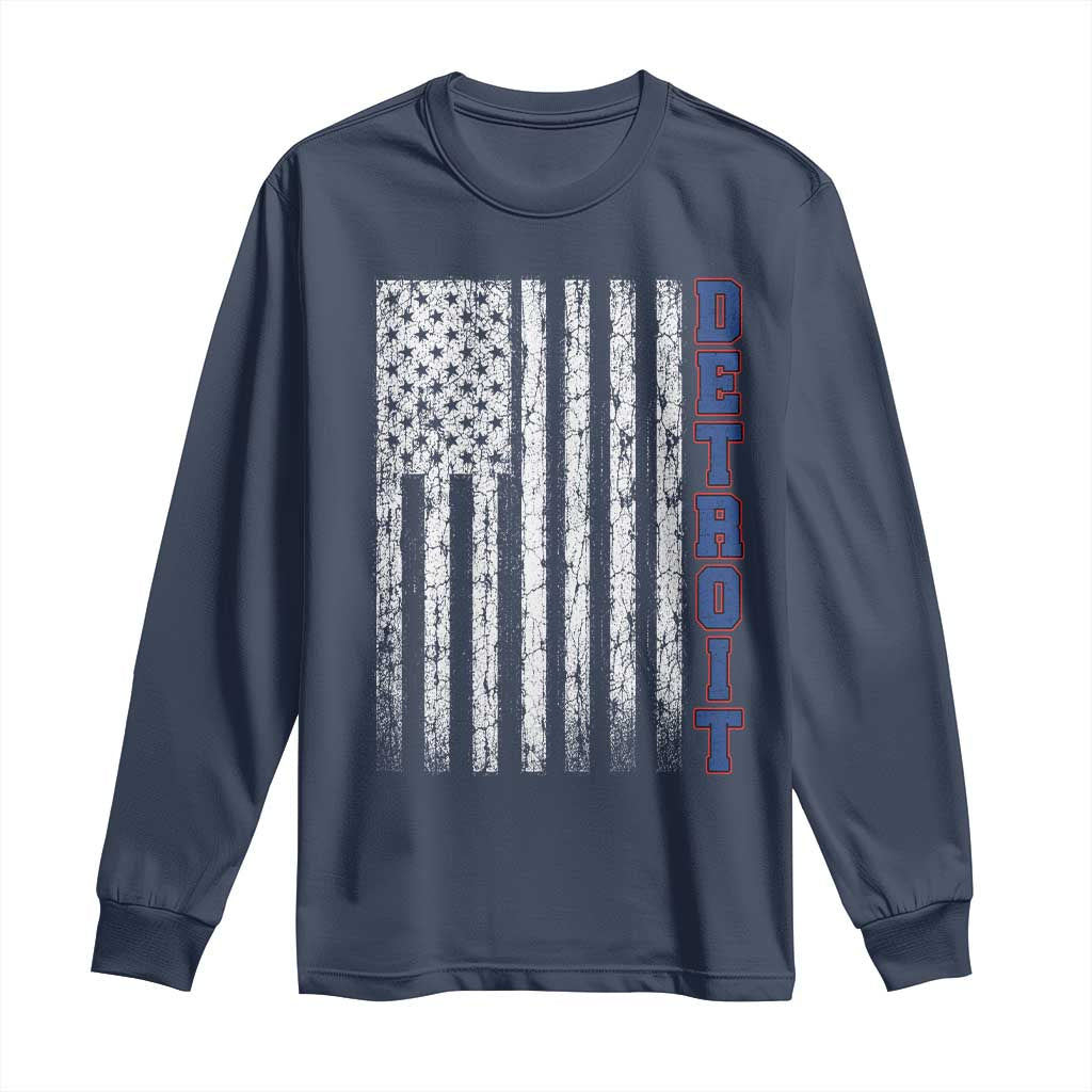 Detroit Michigan State Pride Vintage American Flag Long Sleeve Shirt