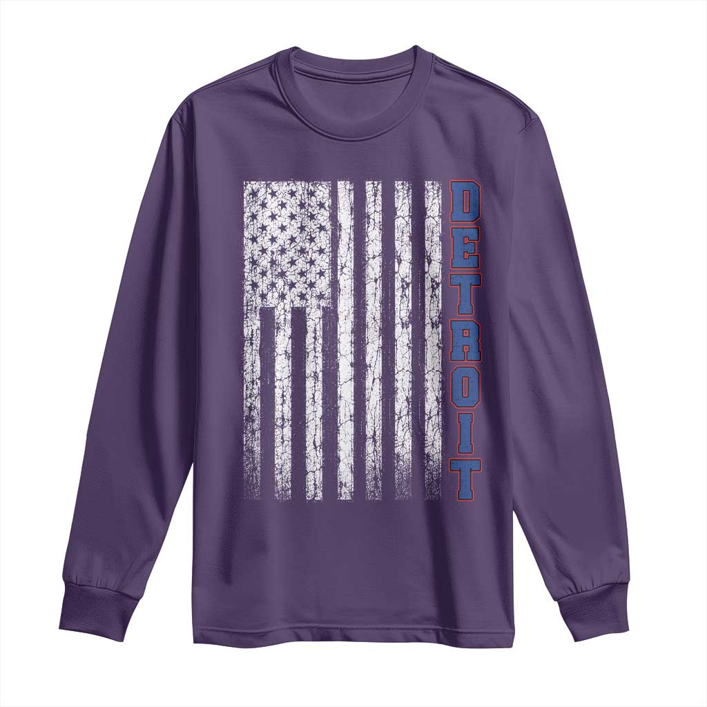 Detroit Michigan State Pride Vintage American Flag Long Sleeve Shirt