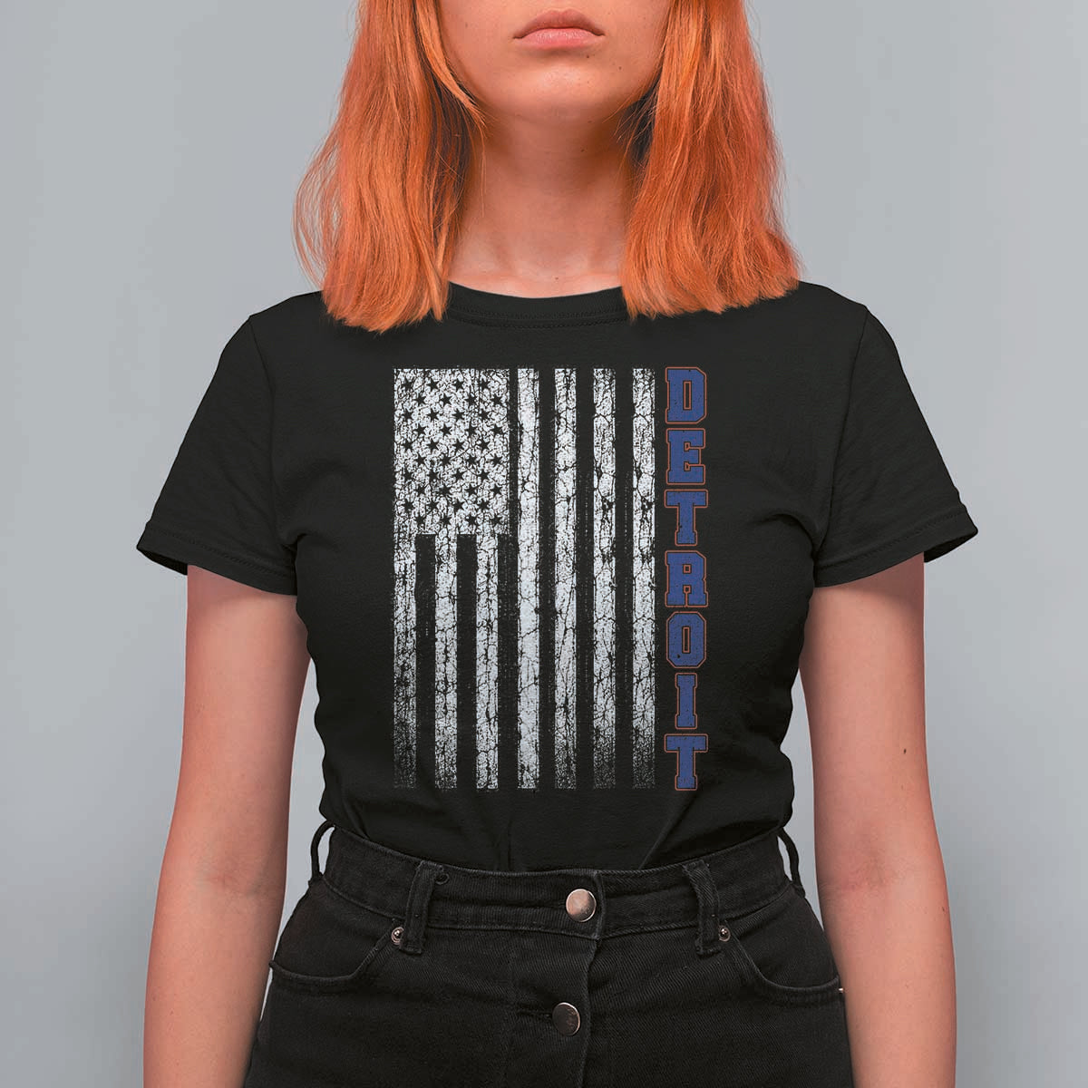 Detroit Michigan State Pride Vintage American Flag T Shirt For Women