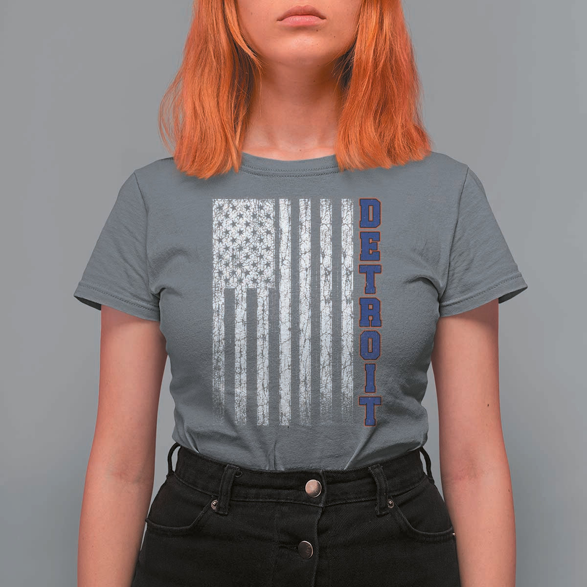 Detroit Michigan State Pride Vintage American Flag T Shirt For Women