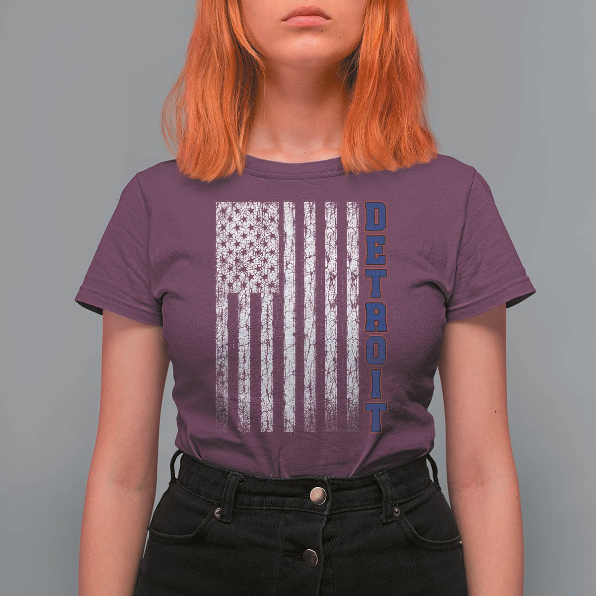 Detroit Michigan State Pride Vintage American Flag T Shirt For Women