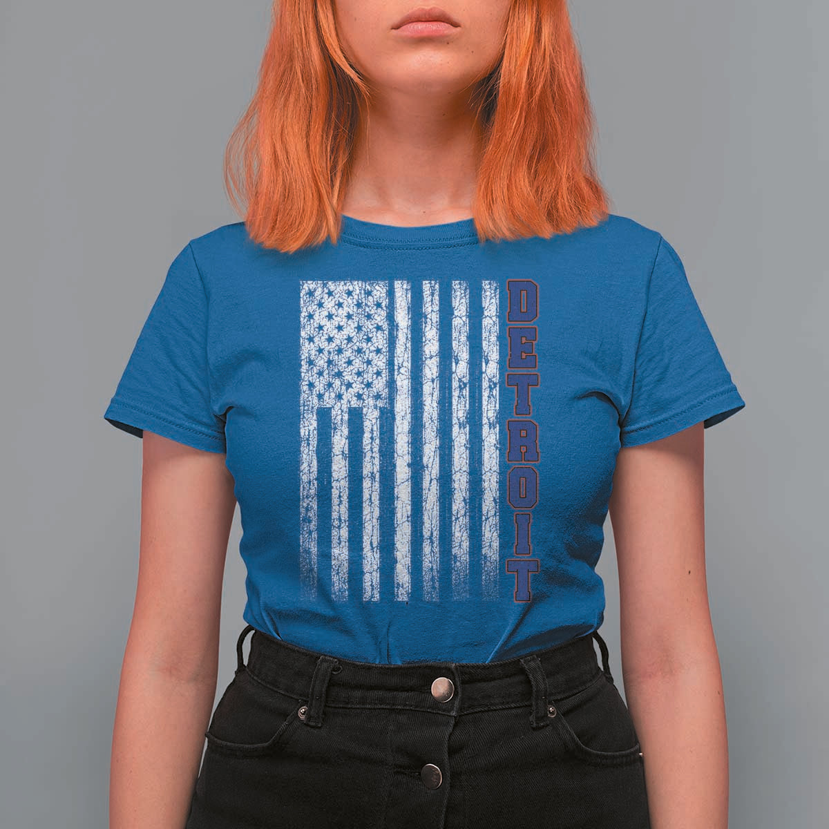 Detroit Michigan State Pride Vintage American Flag T Shirt For Women