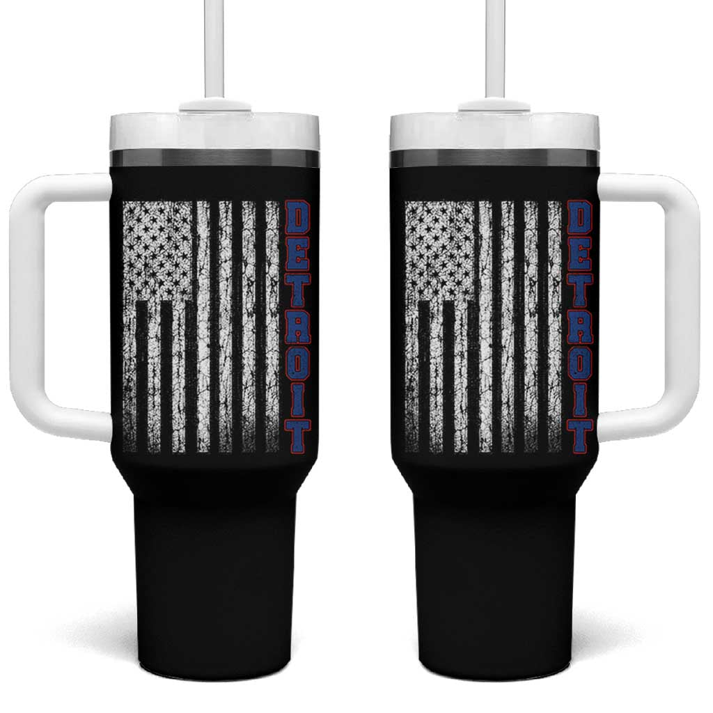 Detroit Michigan State Pride Vintage American Flag Tumbler With Handle