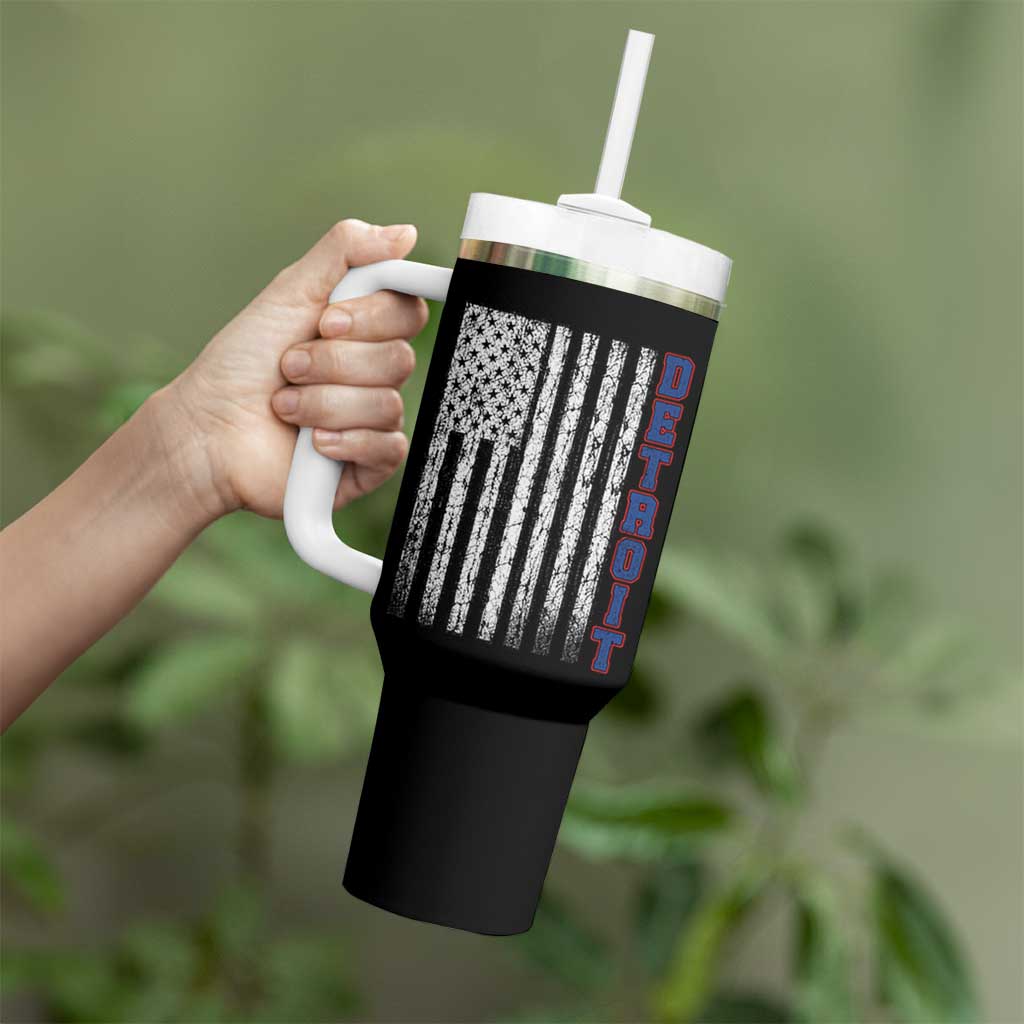 Detroit Michigan State Pride Vintage American Flag Tumbler With Handle