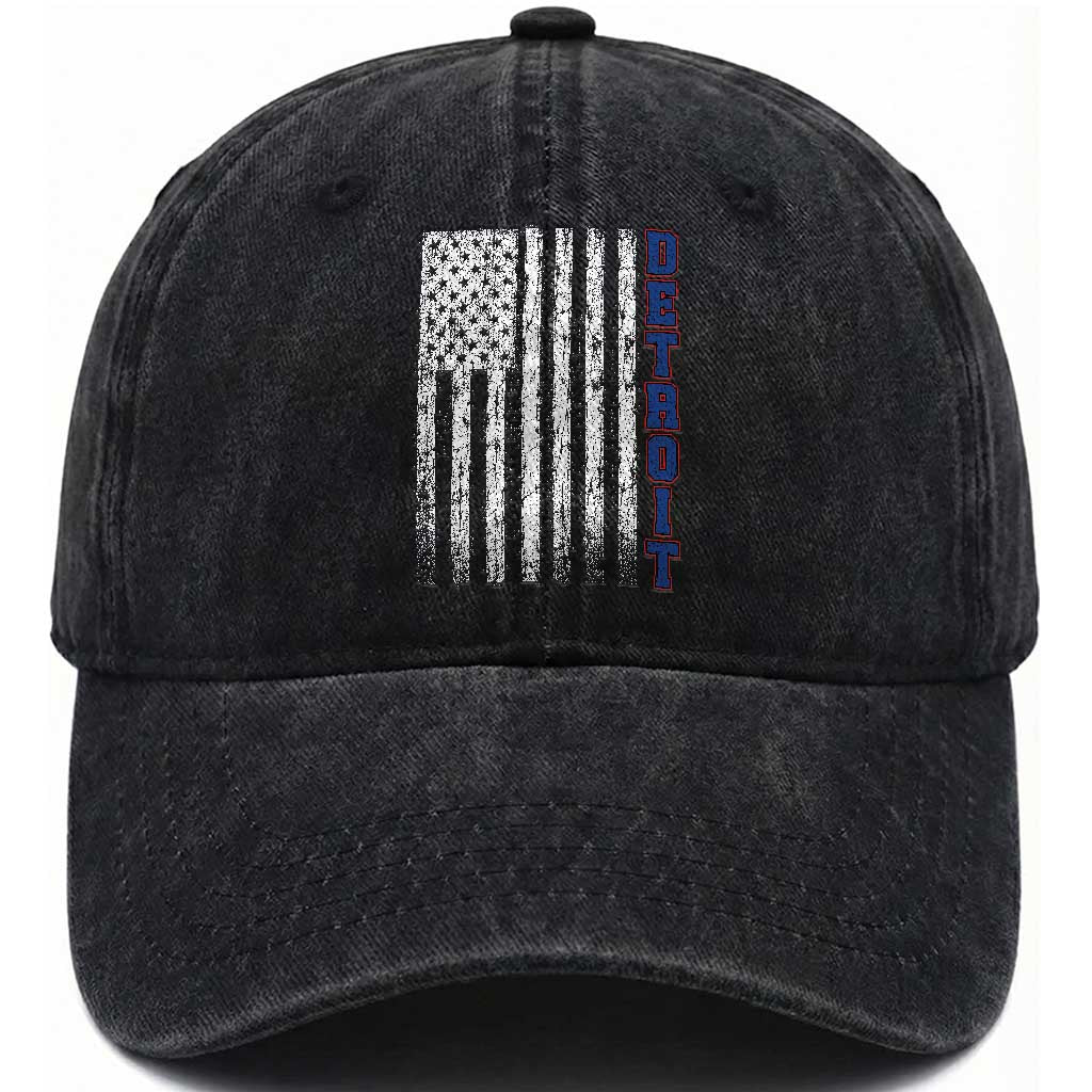 Detroit Michigan State Pride Vintage American Flag Washed Cotton Baseball Cap