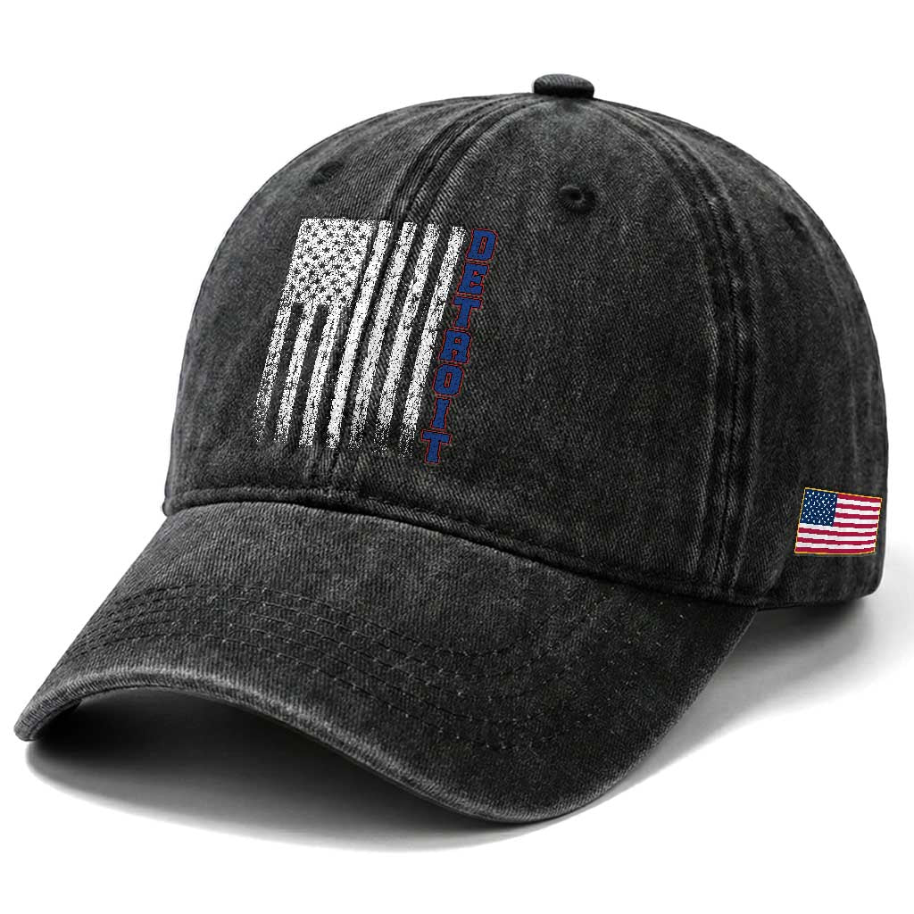 Detroit Michigan State Pride Vintage American Flag Washed Cotton Baseball Cap
