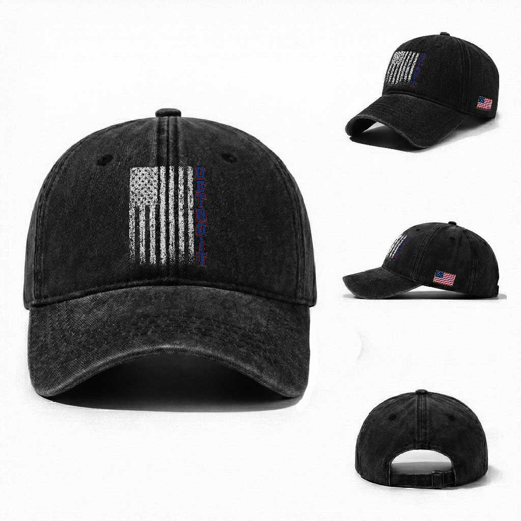 Detroit Michigan State Pride Vintage American Flag Washed Cotton Baseball Cap