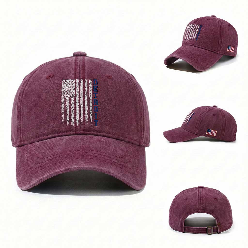 Detroit Michigan State Pride Vintage American Flag Washed Cotton Baseball Cap