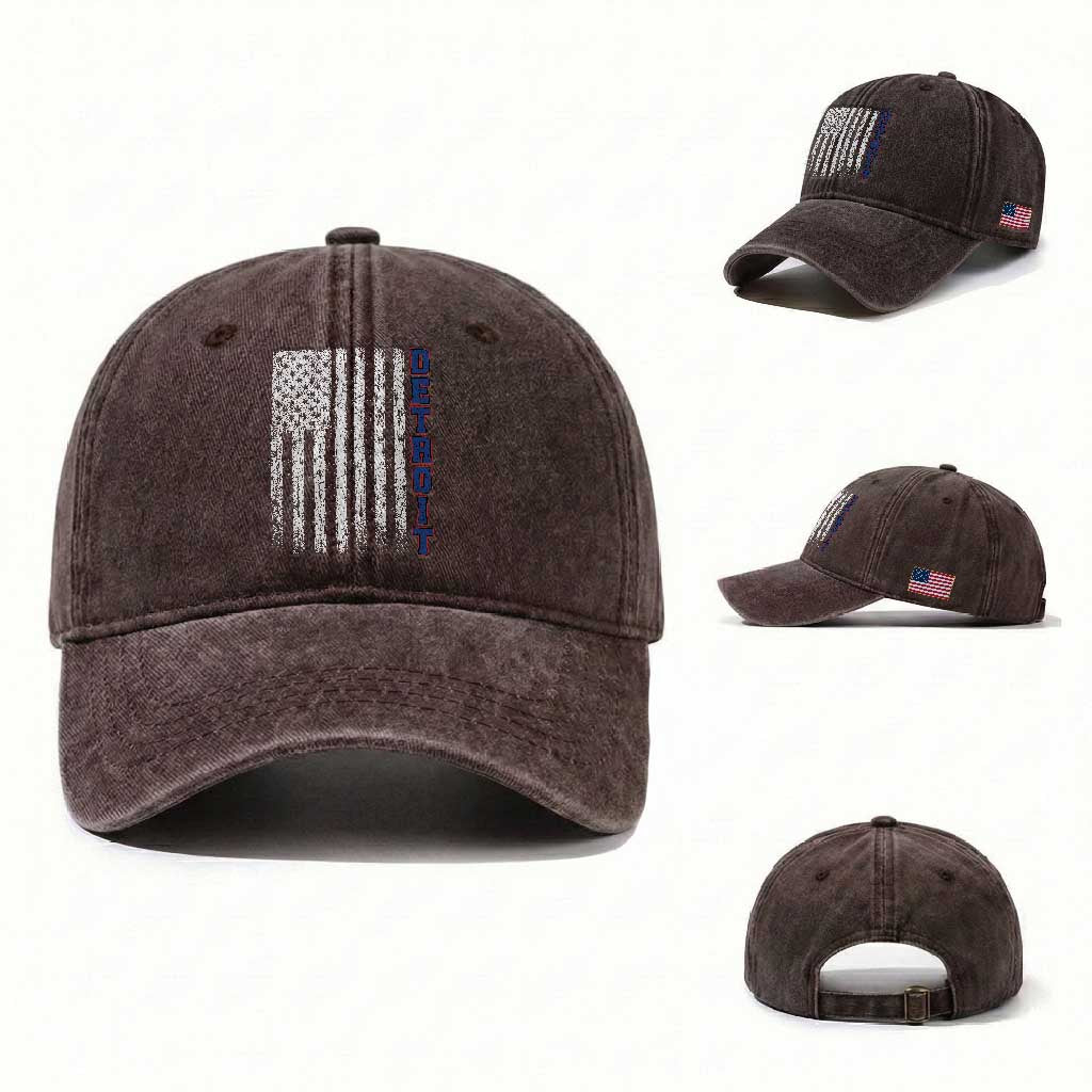 Detroit Michigan State Pride Vintage American Flag Washed Cotton Baseball Cap