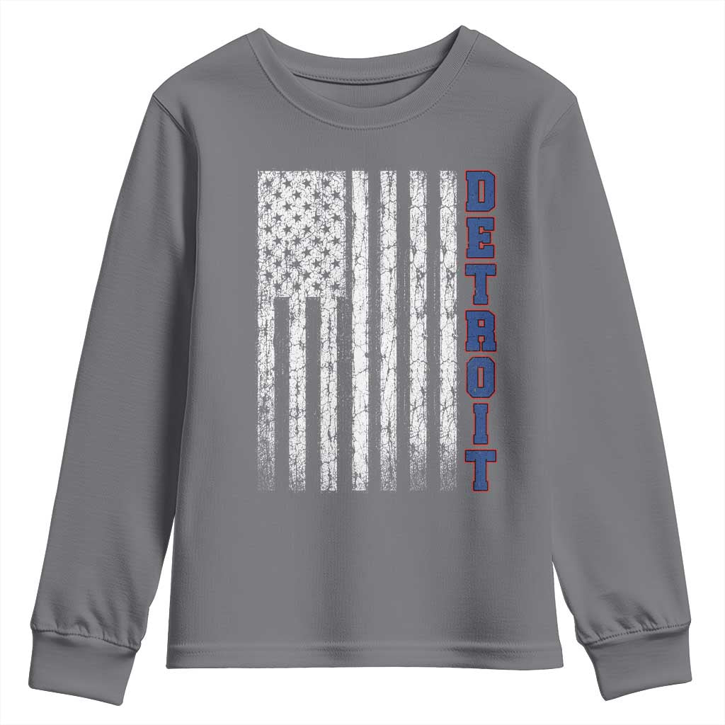 Detroit Michigan State Pride Vintage American Flag Youth Sweatshirt