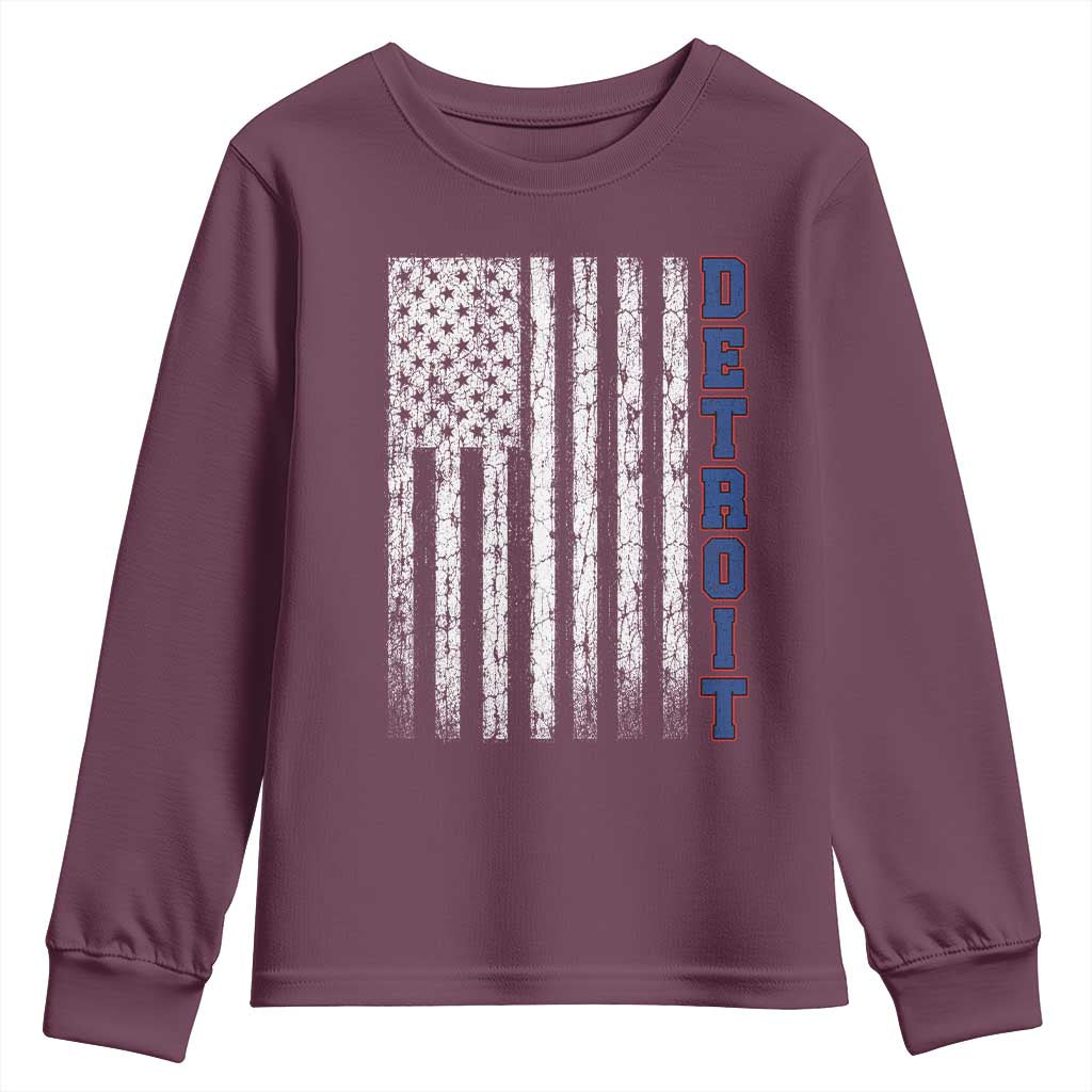 Detroit Michigan State Pride Vintage American Flag Youth Sweatshirt