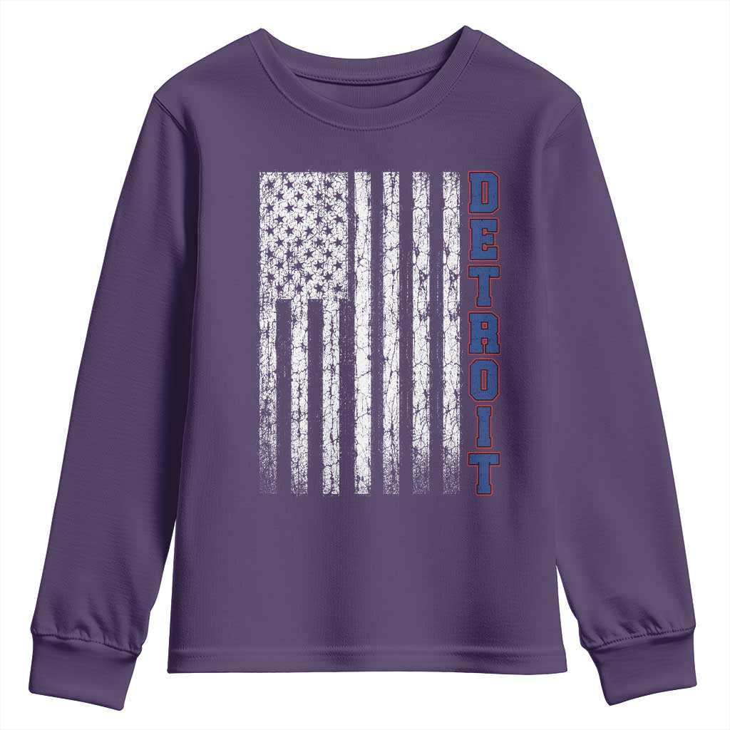Detroit Michigan State Pride Vintage American Flag Youth Sweatshirt