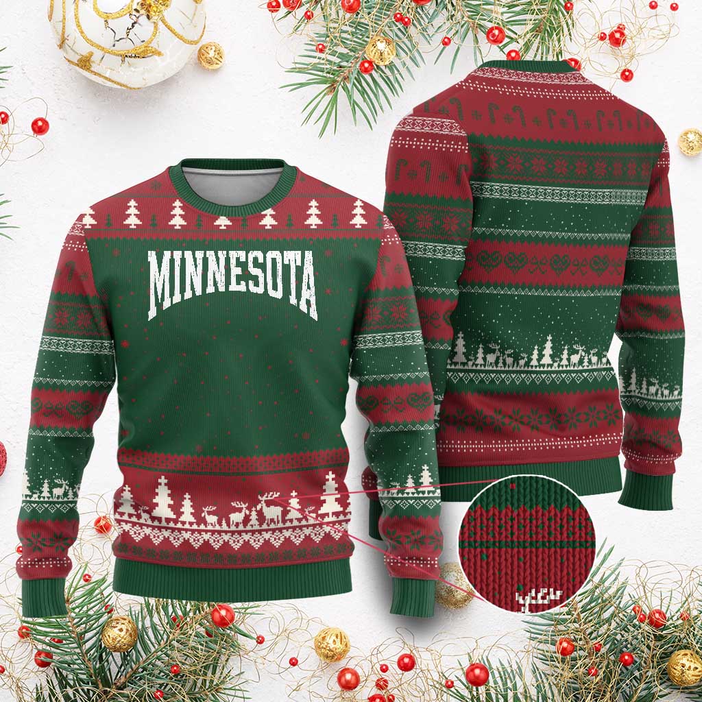 Minnesota MN State Throwback Design Vintage Ugly Christmas Sweater
