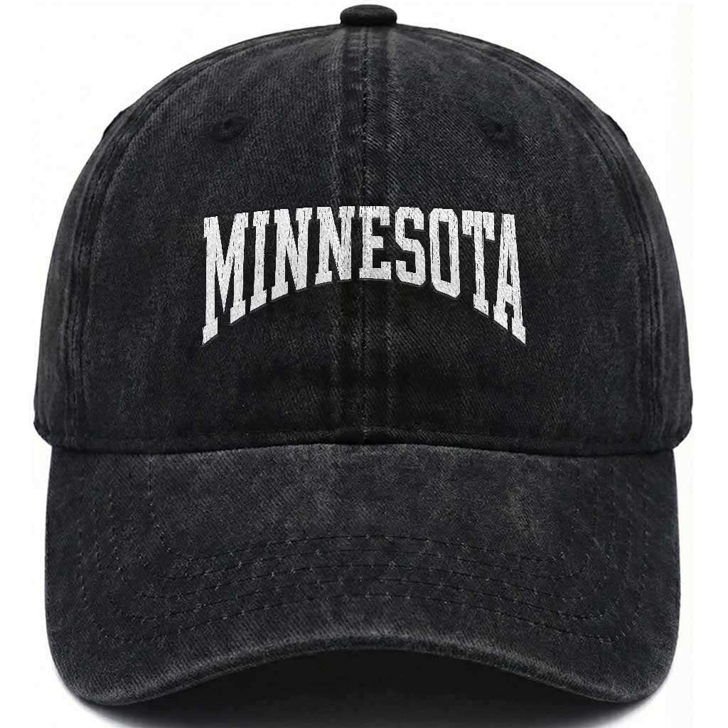 Minnesota MN State Throwback Design Vintage Washed Cotton Baseball Cap