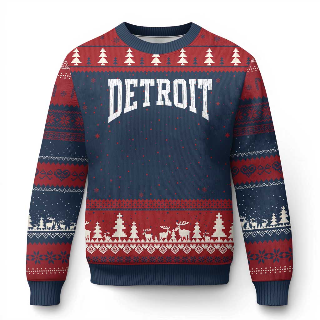 Detroit Michigan City Throwback Design Vintage Ugly Christmas Sweater