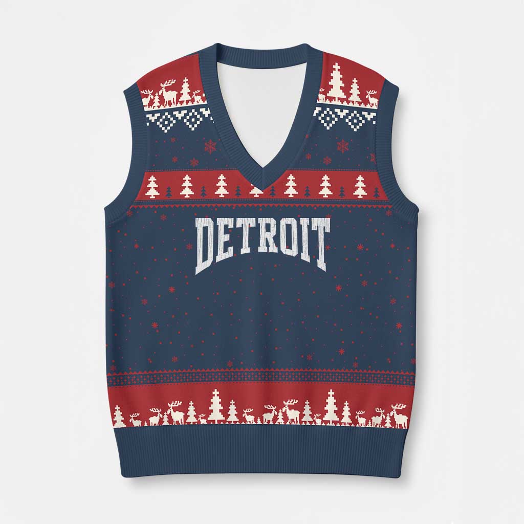 Detroit Michigan City Throwback Design Vintage V-Neck Knit Sweater Vest