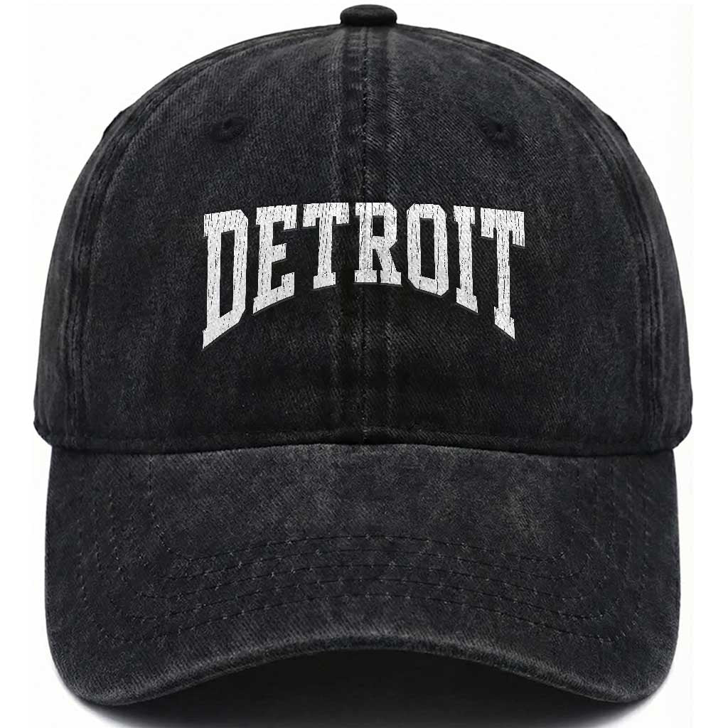 Detroit Michigan City Throwback Design Vintage Washed Cotton Baseball Cap