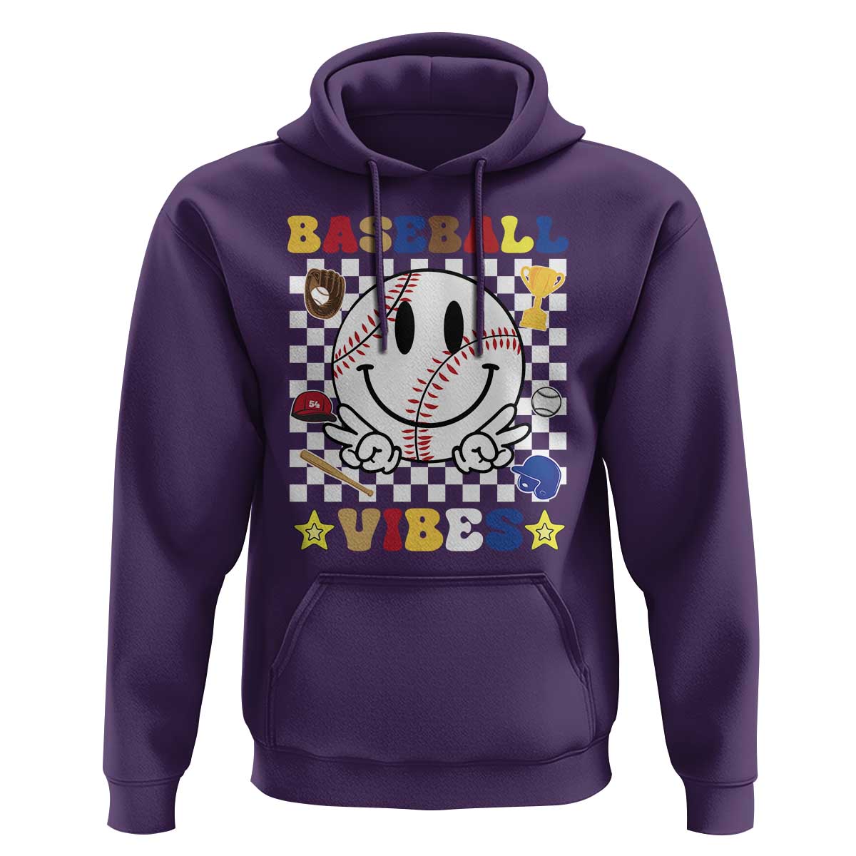Funny Baseball Vibes Hoodie Retro Groove Green Ball Smiley Face - Wonder Print Shop