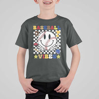 Funny Baseball Vibes T Shirt For Kid Retro Groove Green Ball Smiley Face - Wonder Print Shop