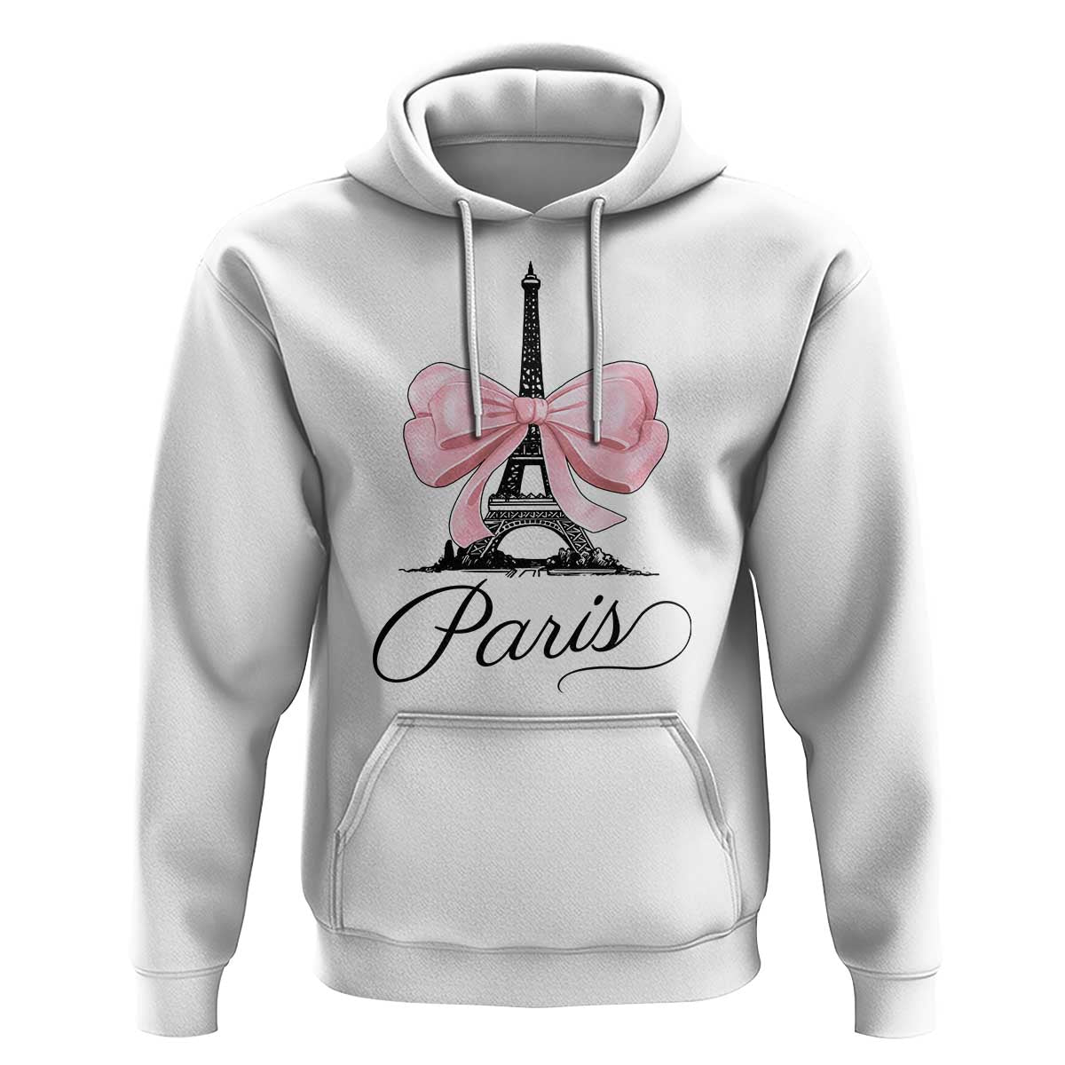 Eiffel Tower French Hoodie Paris Coquette France Pink Bow Aesthetic - Wonder Print Shop