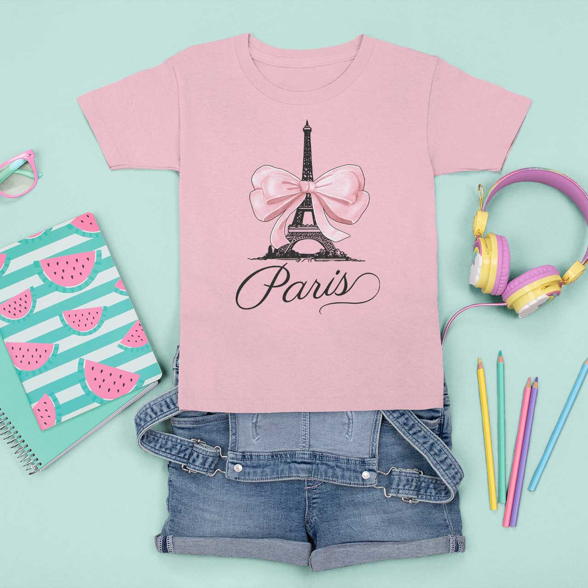 Eiffel Tower French T Shirt For Kid Paris Coquette France Pink Bow Aesthetic - Wonder Print Shop