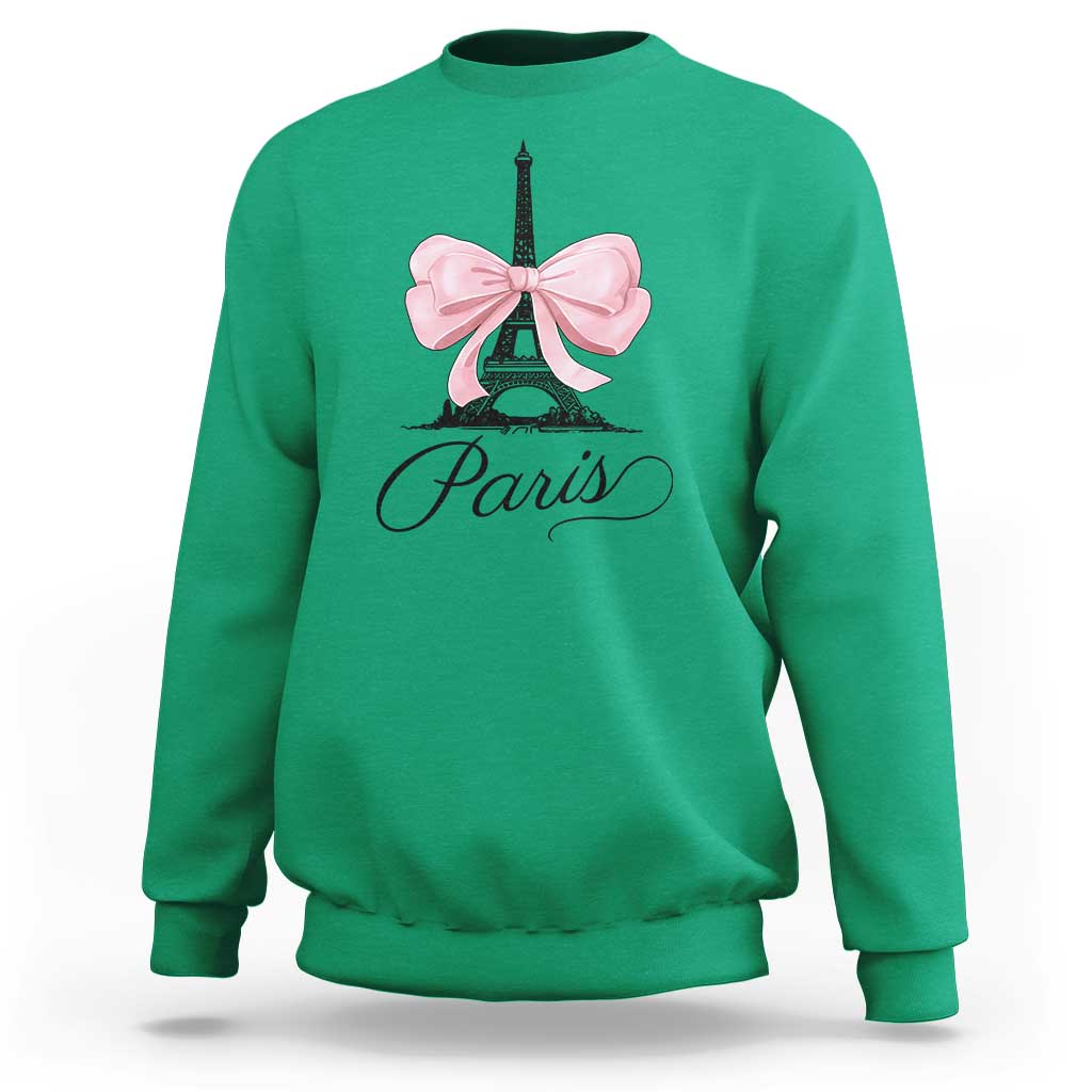 Eiffel Tower French Sweatshirt Paris Coquette France Pink Bow Aesthetic - Wonder Print Shop