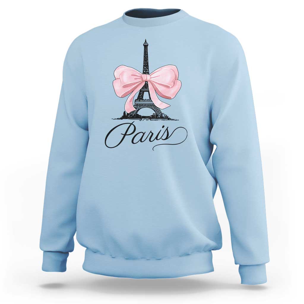 Eiffel Tower French Sweatshirt Paris Coquette France Pink Bow Aesthetic - Wonder Print Shop