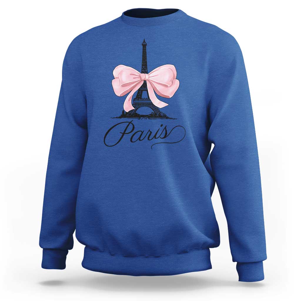 Eiffel Tower French Sweatshirt Paris Coquette France Pink Bow Aesthetic - Wonder Print Shop