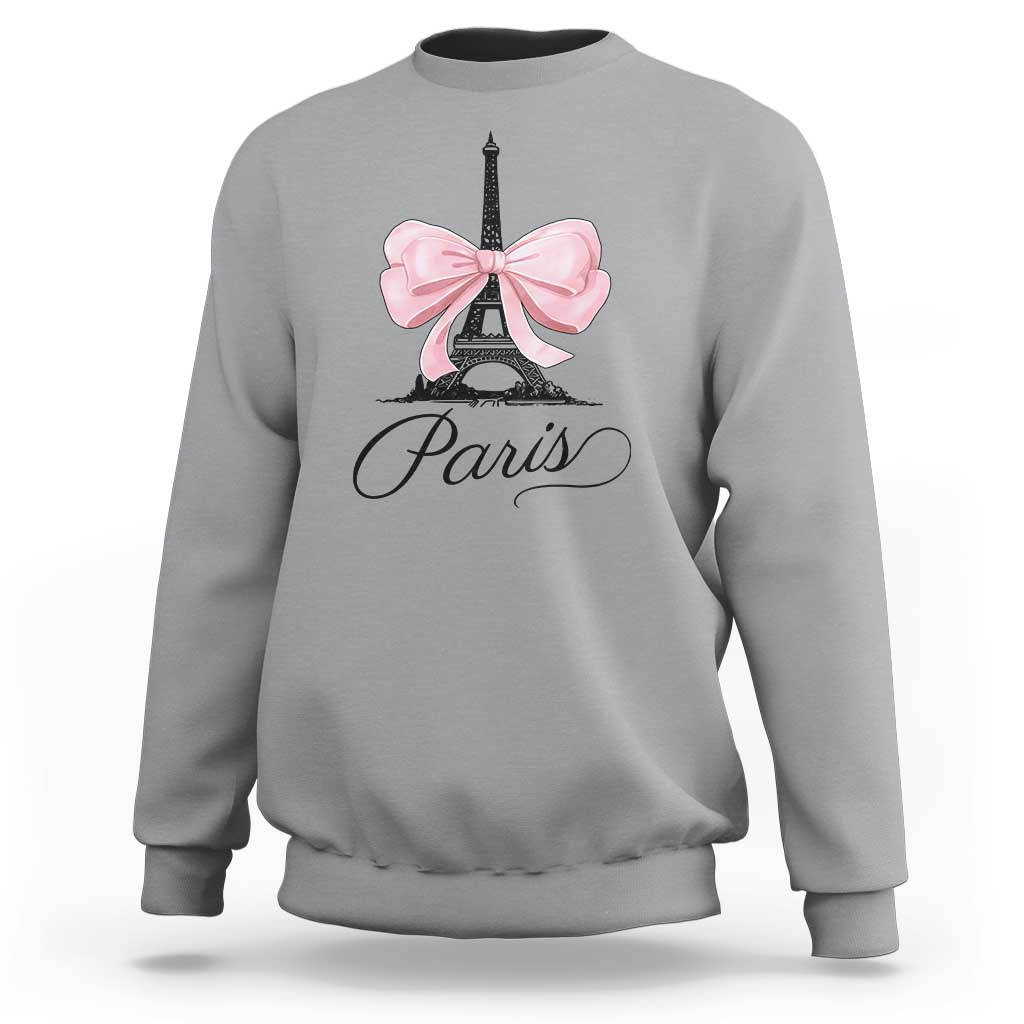 Eiffel Tower French Sweatshirt Paris Coquette France Pink Bow Aesthetic - Wonder Print Shop