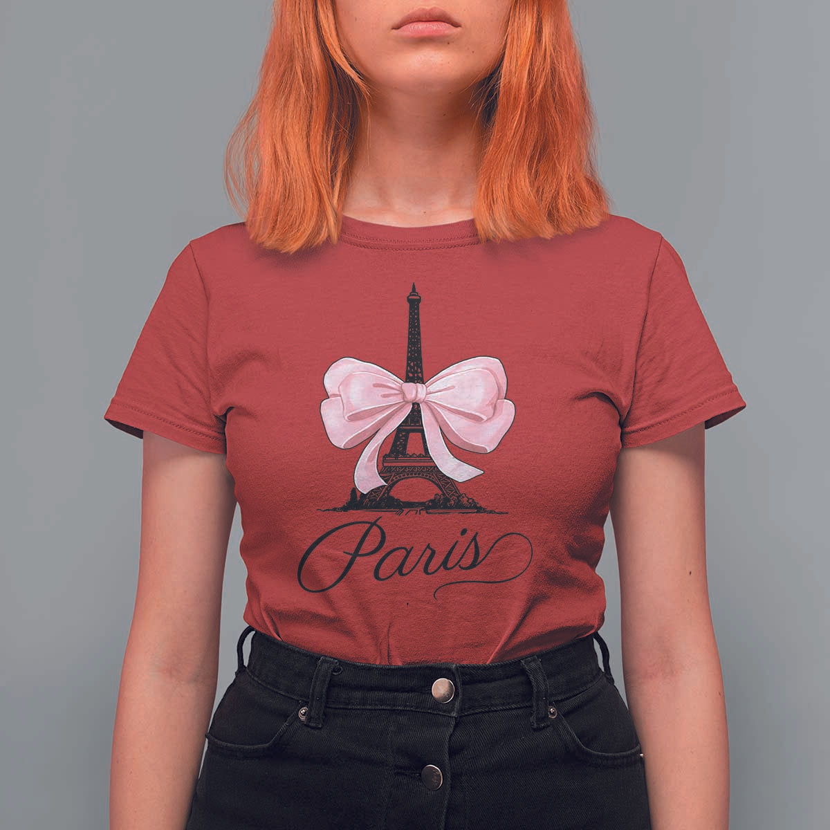 Eiffel Tower French T Shirt For Women Paris Coquette France Pink Bow Aesthetic - Wonder Print Shop