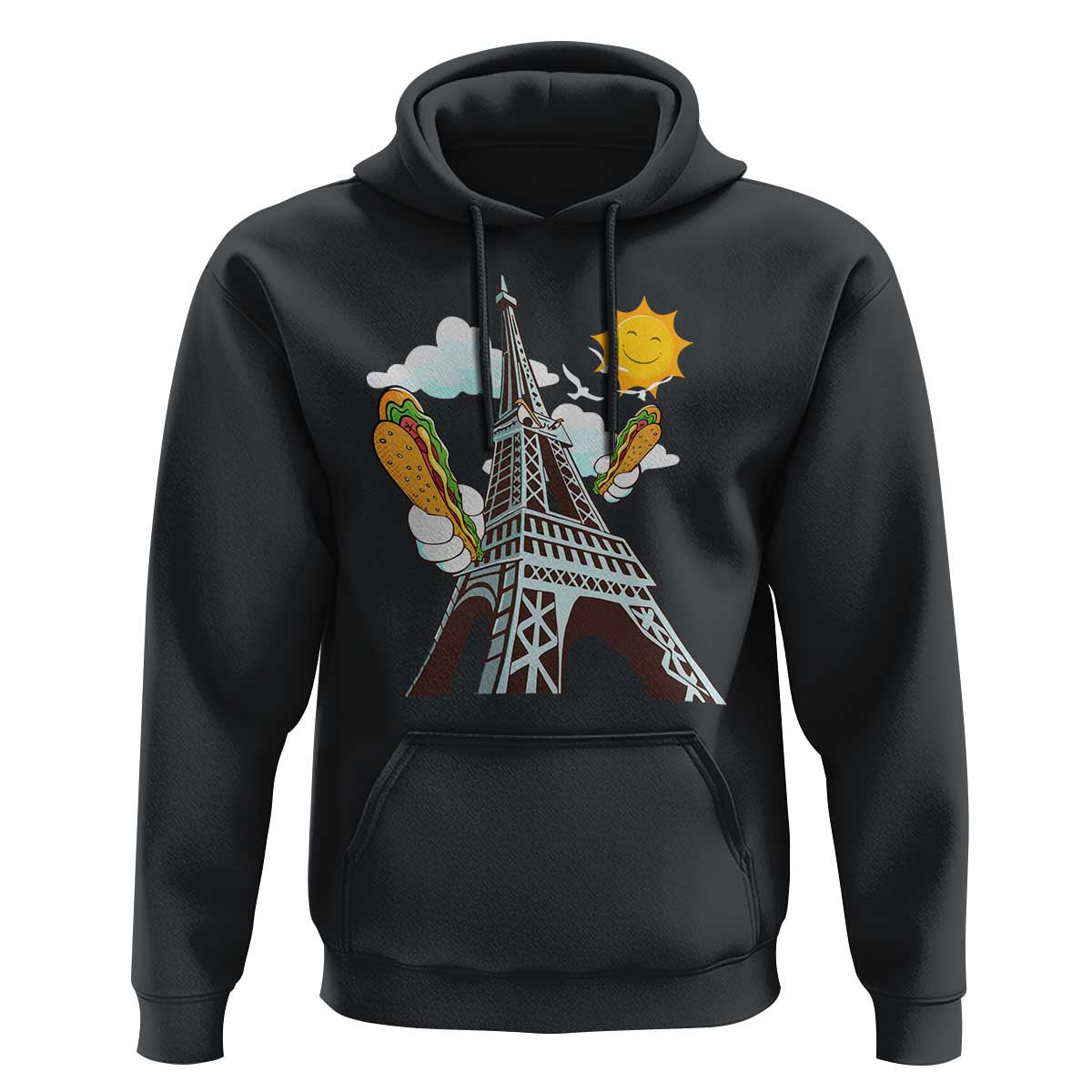 Funny French-American Heritage Month Hoodie Cute Hotdog Eiffel Tower - Wonder Print Shop